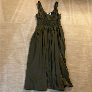 La Ligne Olive Green Smocked Maxi Dress